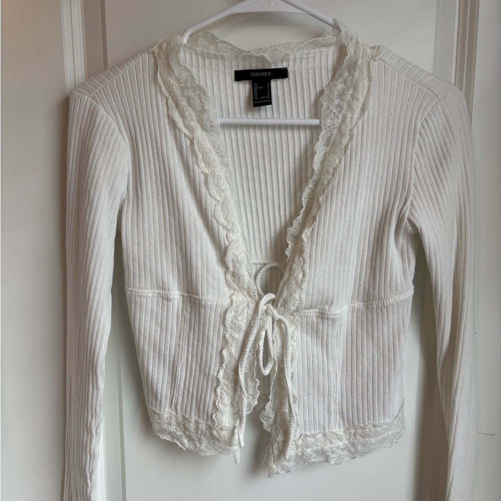 White Lace Trim Cardigan